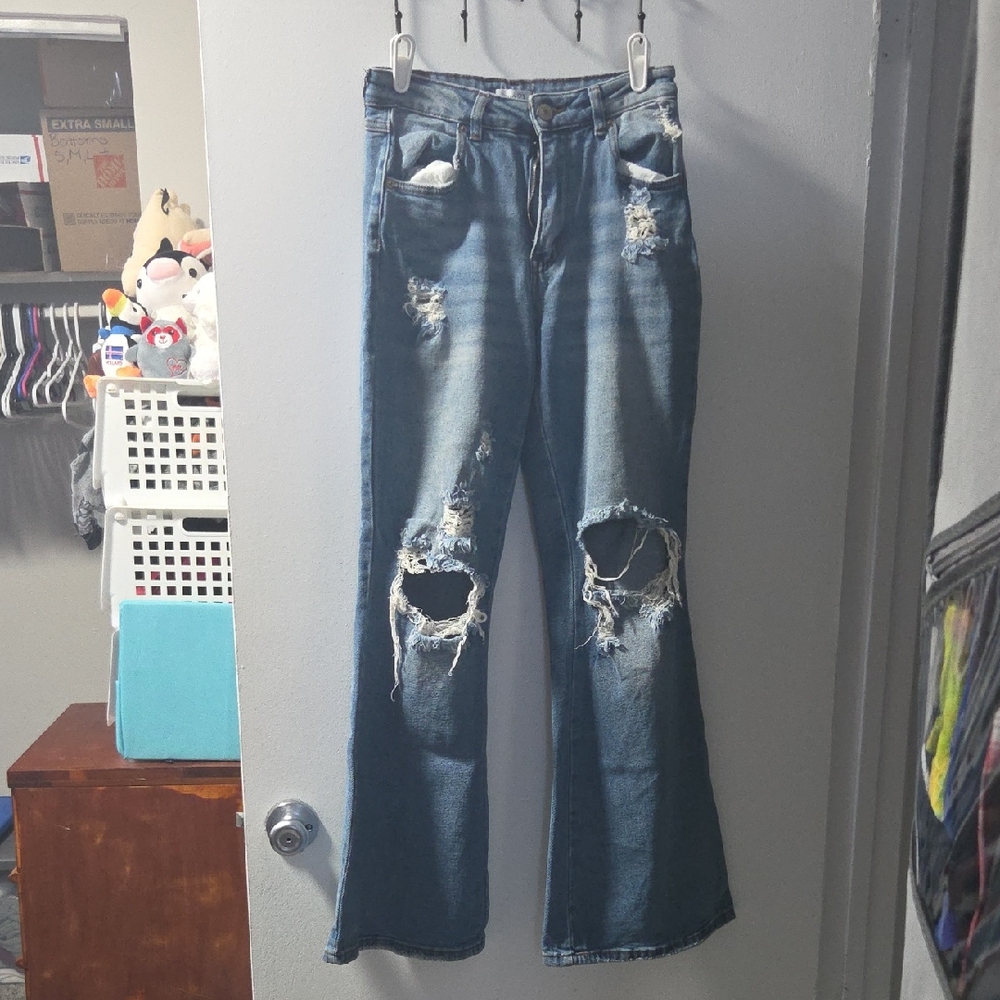 Rue21 Distressed Flare Jeans in Blue
